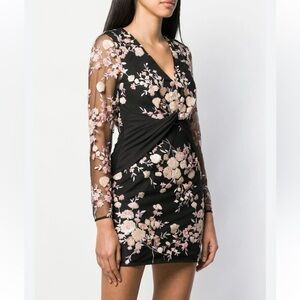 NWT Self-Portrait Midnight Floral Mesh Mini Dress Long Sleeve Sequin Sz 8